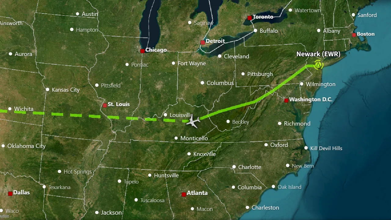 Infinite Aeroshow 2D moving map following a flight from Newark to Los Angeles with time to destination and arrival time